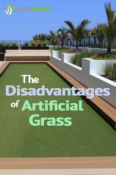 The disadvantages of artificial grass include things like upfront cost, heat retention and fake looking. Learn how you can recoup costs and keep grass cool. #duralawn #disadvantagesofartificialgrass Artificial Grass Terrace Garden, Small Patio Fake Grass Ideas, Artificial Grass Steps, Fake Grass Ideas Backyard, Fake Grass And Stone Patio, Artificial Turf On Slope, Turf And Real Grass Backyard, Front Yard Landscaping With Artificial Turf, Yard With Artificial Turf