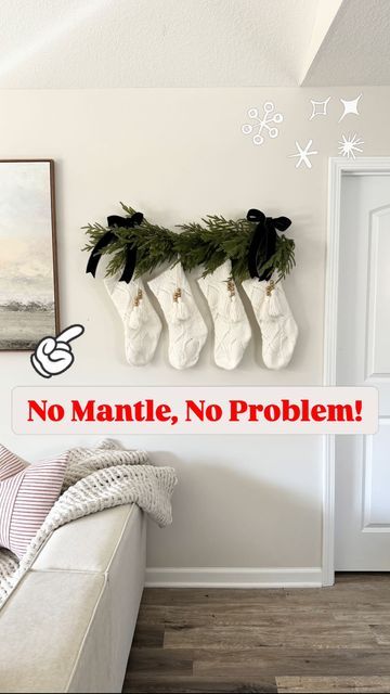 Stocking With No Mantle, Stocking No Mantle, Stockings Hanging On Wall, Christmas Stocking Hanging Ideas With No Mantle, Christmas Stockings Hanging Ideas, Hang Stockings Without Mantle, Stocking Display No Mantle, No Mantle Stocking Idea, Hanging Stockings Without A Mantle