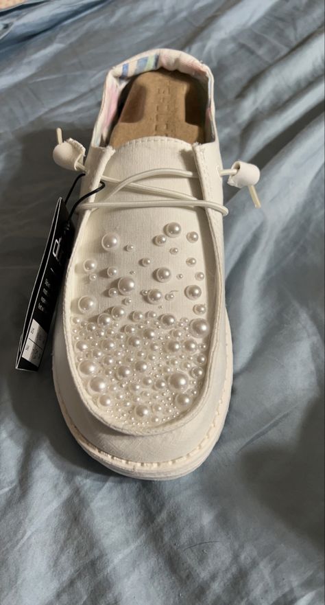 Pearl Wedding Hey Dudes, Pearl Hey Dudes, Hey Dudes Wedding Shoes, Bedazzled Hey Dudes Wedding, Wedding Hey Dudes For Bride, Hey Dude Wedding Shoes, Wedding Hey Dudes, Western Wedding Shoes, Western Style Wedding Dress