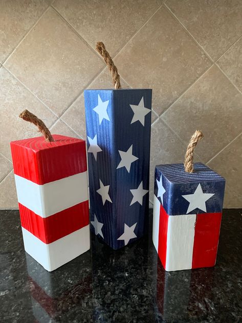 Patriotic Firecrackers | Etsy Fouth Of July Crafts, Wooden Firecrackers, Patriotic Crafts Diy, 4th Of July Crafts, 4th July Crafts, Fourth Of July Decor, Wooden Posts, Patriotic Crafts, 4th Of July Decorations