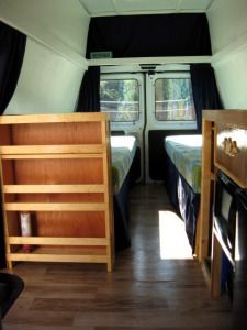 Cool van conversion.  must be a long van to put twin beds in area behind side doors Skoolie Living, Cargo Van Conversion, Van Conversion Ideas, Van Bed, Conversion Vans, Cargo Trailer Conversion, Van Dwelling, Camper Van Ideas, Campervan Conversion