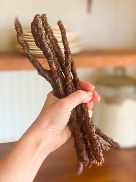 How to turn Ground Beef into Beef Jerky Carnivore Beef Jerky Recipe, Meat Sticks Recipe, Ground Beef Jerky Recipes, Healthy Beef Jerky, Beef Sticks Recipe, Venison Snack Sticks, Ground Beef Jerky, Beef Jerky Recipe Dehydrator, Jerky Recipes Dehydrator