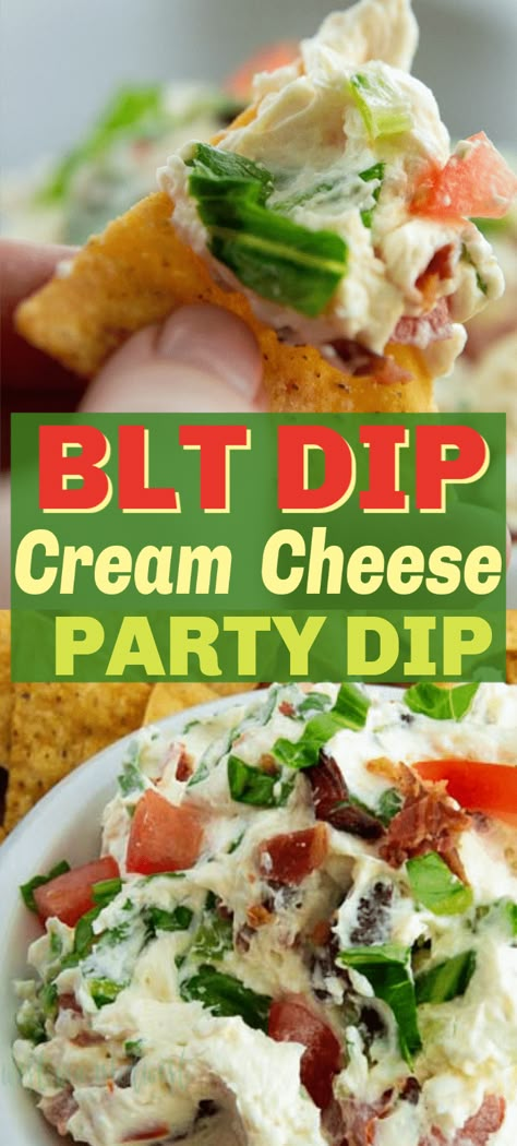 BLT cream cheese dip with crispy bacon, juicy tomatoes and crisp lettuce and tangy mayo. Perfect dip for parties or an appetizer for a crowd. Dip For Parties, Blt Dip Recipe, Keto Dip, Appetizer For A Crowd, Party Appetizer Dips, Blt Dip, Cream Cheese Dip, Appetizers For A Crowd, Cream Cheese Dips