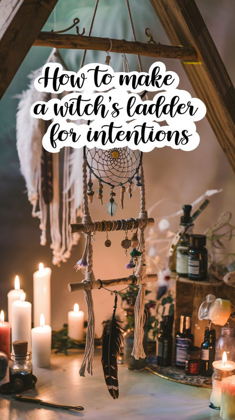 Discover the magic of a witch’s ladder! 🌙 Learn how to create this powerful tool for manifesting intentions, protection, or personal growth. Perfect for beginners and seasoned practitioners—step-by-step guidance to weave your desires into reality. Start your spiritual journey today! 🧵 #WitchLadder #Manifestation #Spirituality Diy Wiccan Crafts, Witchy Decor Diy, Witch Cottage Interior, Manifesting Intentions, Witch Stick, Witches Ladder, Spiritual Witch, Manifestation Spirituality, Modern Witchcraft