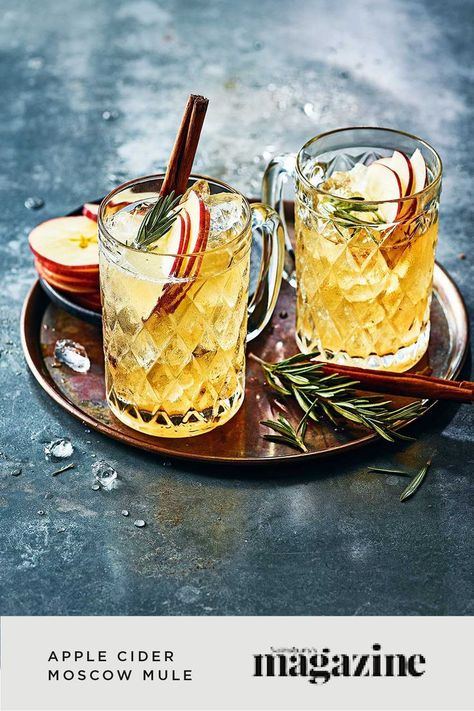 This fruity apple twist on the classic cocktail is perfect for autumn. Get the Sainsbury's magazine recipe Winter Mule Cocktail, Autumn Moscow Mule, Autumn Gin Cocktail, Autumn Fizz Cocktail, Whisky Apple Cider Cocktail, Cocktail Van, Cider Moscow Mule, Apple Twist, Magazine Recipe