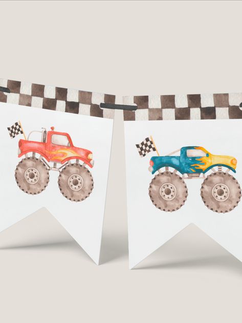 Monster Truck Birthday Banner, Monster Truck Theme Birthday Party, Monster Truck Party Decorations, Monster Truck Birthday Party Ideas, Two Fast Two Furious, Monster Jam Birthday Party, Monster Truck Birthday Party, Monster Jam Birthday, Monster Jam Party