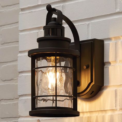 Outdoor wall lantern with motion sensor. allen + roth Berlin 1-Light 12.6-in H Matte Black Motion Sensor Dusk to Dawn Outdoor Wall Light | FY20-084 Coastal Ranch, Exterior House Lights, Outdoor Garage Lights, Carriage Lights, Outdoor Porch Lights, Front Door Lighting, Front Porch Lighting, Rustic Light, Exterior Light Fixtures