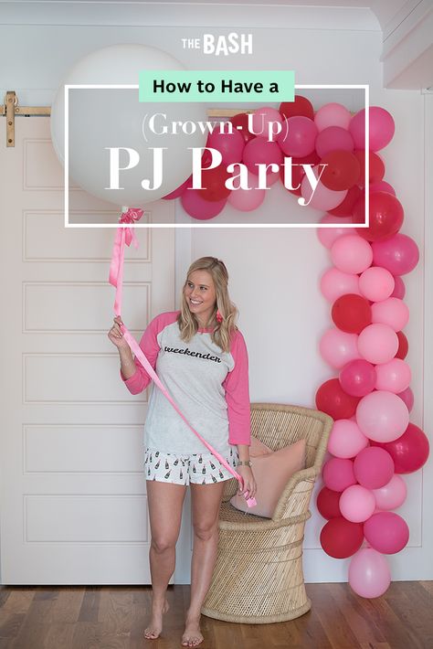 40th Birthday Pajama Party, Hotel Birthday Party Ideas For Adults, Women Pajama Party Ideas, Grown Up Pajama Party, Women Slumber Party Ideas, Onesie Party Ideas Adults, Grown Up Sleepover, Adult Pj Party Ideas Girl Night, Slumber Party Themes For Adults