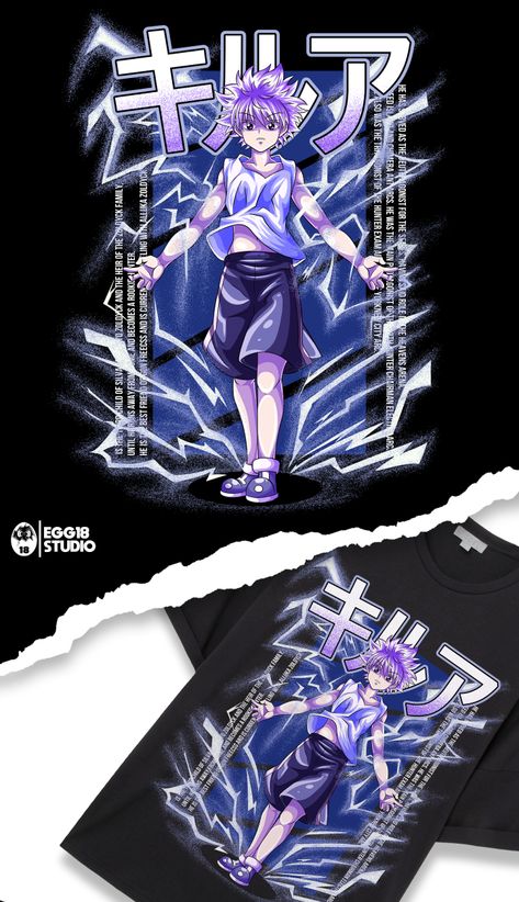 killua zoldyck anime tshirt streetwear design urban design tshirt idea design hunter x hunter clothing brand outfit Cartoon T Shirt Design, Graphic Streetwear, Japanese Tshirt, Killua Zoldyck, Draw Anime, Custom Tee Shirts, Cartoon T Shirt, Work With Me, My Portfolio