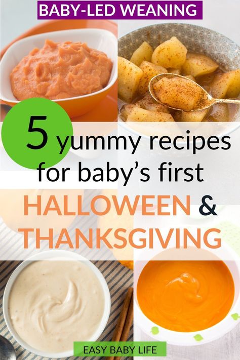 Baby's first Halloween coming up? Try these super easy, yummy Halloween baby food ideas for baby-led weaning and feeding baby solids. Stage 1 and 2 baby food recipes for Halloween and Thanksgiving!   Perfect homemade baby food recipes that are quick and healthy when celebrating Halloween for infants and baby's first Thanksgiving! Recipes with apples, pumpkin, sweet potatoe, and turkey, and more! Pumpkin Baby Food, Feeding Baby Solids, Baby Solids, Baby Food Recipes Stage 1, Recipes For Halloween, Baby Food Ideas, Babys First Thanksgiving, Baby Led Weaning First Foods, Weaning Recipes