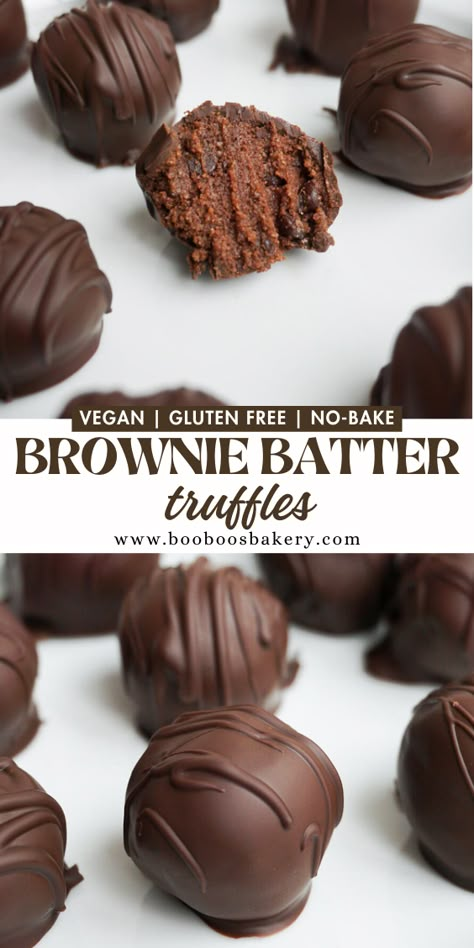 These 7 ingredient Brownie Batter Truffles are no bake, vegan, gluten free, naturally sweetened & taste just like a brownie! Brownies in truffle form? I’m sold! If you love brownies, you’re definitely going to love these brownie batter truffles. And the best part about these truffles is that you don’t even need to turn on the oven. Brownie Bites No Bake, No Bake Vegan Dessert, No Oven Desserts, Gluten Free Truffles, No Bake Truffles, Petite Fours, Brownie Truffles, Vegan Truffles, Dairy Free Brownies