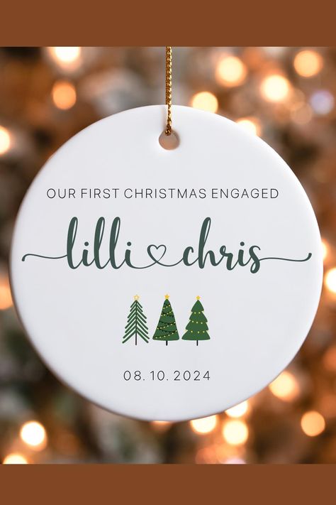 Funny Engagement Gifts, Engaged Christmas Ornament, Engagement Christmas Ornament, Engaged Ornament, Engagement Humor, Our First Christmas Ornament, Christmas Engagement, Engagement Ornaments, Personalized Couple Gifts