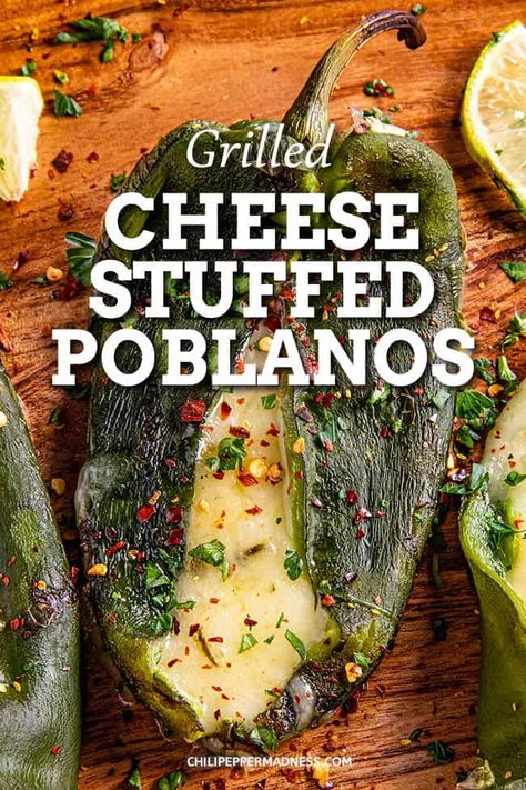 Cheese Stuffed Poblano Peppers, Pablano Pepper Recipe, Grilled Stuffed Peppers, Poblano Recipes, Stuffed Poblanos, Poblano Peppers Recipes, Green Chile Recipes, Roasted Poblano Peppers, Chile Recipes