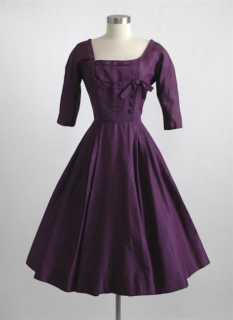 1950s Mollie Parnis purple silk dress Black Dress 1950s, Diner Dress, Vintage Purple Dress, Purple Silk Dress, Purple And Black Dress, 50s Diner, Vintage Clothing Store, Vintage Clothing Stores, Vintage 1950s Dresses