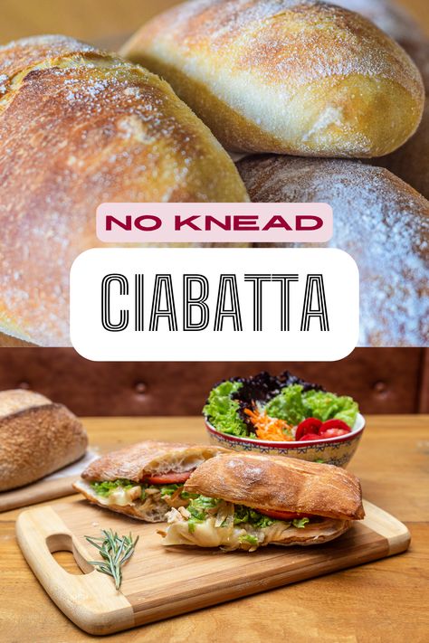 Enjoy the perfect ciabatta without the hassle of kneading dough.  This no-knead ciabatta bread recipe delivers soft, airy loaves with minimal effort, ideal for sandwiches, dipping, or enjoying on its own.   Perfect for busy bakers who crave homemade bread. Save this simple recipe now. No Knead Ciabatta Bread Recipe, Polenta Bread, Ciabatta Pizza, Stuffing Biscuits, Easy Bread Recipes For Beginners, Bread Recipes For Beginners, Homemade Ciabatta Bread, Ciabatta Bread Recipe, Naan Bread Pizza