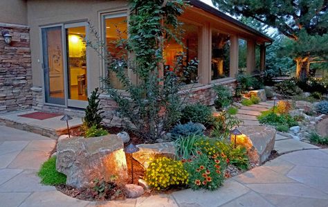 Rustic Landscaping, Rustic Backyard, Easy Landscaping, Home Landscaping, Landscaping Tips, Landscaping With Rocks, Landscape Projects, Landscape Lighting, Backyard Landscaping Designs