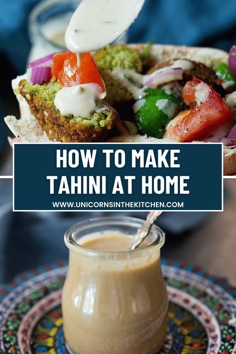 Learn how to make tahini at home! This tahini recipe uses only 2 ingredients and is ready in less than 30 minutes. Creamy with rich nutty flavor, you can use homemade tahini to make many savory and sweet recipes. You won't believe how easy it is to make tahini at home! Use it to make all your favorite dishes including roasted garlic hummus or tahini sauce and enjoy with freshly made falafel. Simple and easy, this recipe calls for just 2 ingredients and a few minutes of your time. Make Tahini, How To Make Tahini, Roasted Garlic Hummus, Tahini Cookies, Homemade Tahini, Tahini Recipe, Garlic Hummus, Falafel Recipe, Whole Roasted Cauliflower