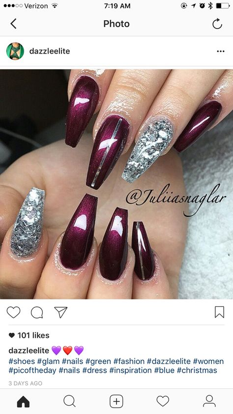 Burgundy Nail Designs Coffin, Nail Designs Coffin, Gel Nails Ideas, Maroon Nail Designs, Burgundy Acrylic Nails, Burgundy Nail Designs, Purple Acrylic Nails, Maroon Nails, Sweater Nails