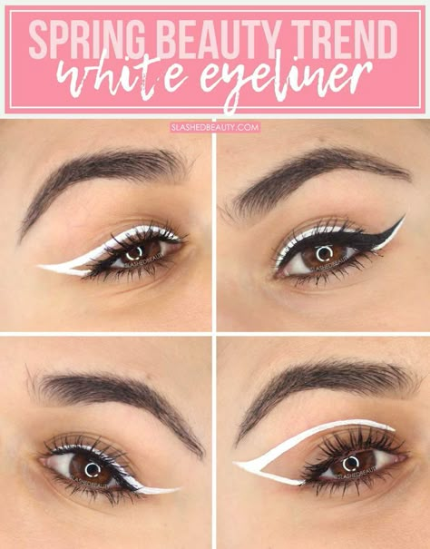 4 Ways to Wear White Eyeliner | How to Wear White Eyeliner Looks for Spring | Slashed Beauty #whiteeyeliner #springmakeup #springbeauty #eyeliner #eyelinertutorial #graphicliner White Eyeliner Looks, White Liquid Eyeliner, White Eyeliner Makeup, Spring Makeup Trends, Eyeliner Ideas, Fresh Makeup, Eyeliner Styles, White Eyeliner, White Makeup