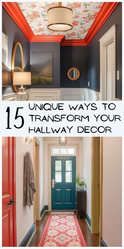 Make the most of your hallway space with these 15 creative decorating ideas that will brighten your home and impress your guests. Decorating Small Hallways, Narrow Hallway Painting Ideas, Small Wall Ideas Hallways, Green Accent Wall Entryway, Upstairs Hallway Paint Ideas, Small Hallway Molding Ideas, Hallway Redo Ideas, Quirky Hallway Ideas, Awkward Hallway Space