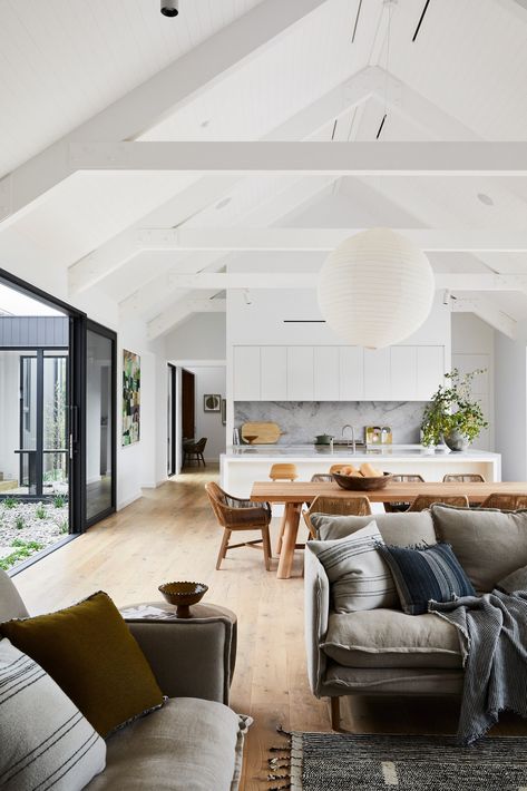 A Modern Black Barn In Mornington Peninsula, VIC Living Room Ceiling Wallpaper, Wallpaper Floor, Paint Bedroom, Engineered Timber Flooring, Ceiling Wallpaper, Floor Paint, Modern Barn House, Casa Container, Room Ceiling