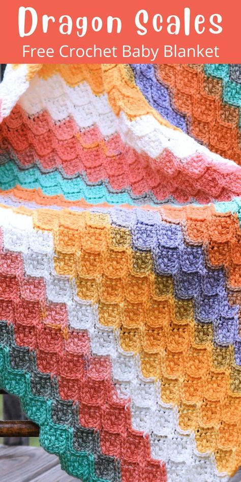 Dragon Scales Baby Blanket Free Crochet - Make It Crochet Crocheted Baby Blanket, Crochet Baby Blanket Free Pattern, Crochet Blanket Pattern Easy, Crochet Afghan Patterns Free, Crochet Stitches For Blankets, Dragon Scales, Easy Crochet Blanket, Crochet Blanket Designs, Crochet Dragon