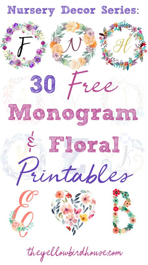 Free Monogram Printables, Floral Monogram Letter Printable, Free Printable Monogram, Floral Monogram Letter, Monogram Printable, Baby Decor Diy, Baby Nursery Diy, Monogram Wall Art