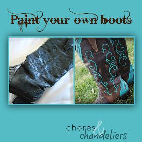 chores and chandeliers : painted cowboy boots Painted Cowboy Boots, Cowboy Boot Crafts, Painted Boots, Boots Diy, Shoe Makeover, Boot Covers, Old Boots, Boot Bling, Shoe Crafts