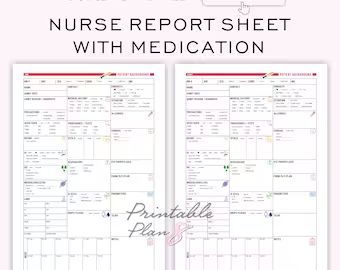 PrintablePlan8 - Etsy Turkey Nursing Planner, Nurse Report Sheet, Nursing School Tips, Med Surg, Page Number, Night Shift, School Hacks, Personal Planner, Printable Designs