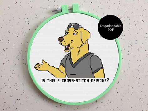 Bojack Cross Stitch, Mr Peanutbutter, Bojack Horseman, Star Patterns, White Patterns, Embroidery Hoop, Digital Pattern, Cross Stitch Pattern, Royalty Free Images