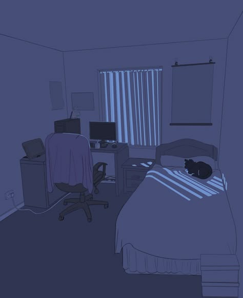 Anime Bedroom Night Background, Dark Bedroom Drawing, Night Room Drawing, Simple Bedroom Drawing, Lofi Art Night, Dark Bedroom Background, Dark Room Drawing, Dark Room Illustration, Anime Backgrounds Dark