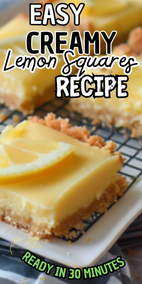 Easy Creamy Lemon Squares Creamy Lemon Bars Recipe, What Can I Make With Lemons, Creamy Lemon Squares Recipe, Lemon Squares Recipe Easy, Lemon Squares Easy, Creamy Lemon Squares, Creamy Lemon Bars, Easy Lemon Bars, Lemon Squares Recipe