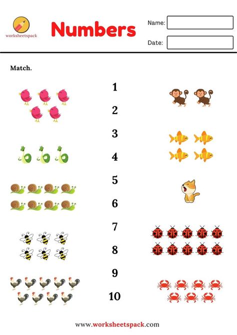 Free printable math worksheets for kindergarten. Count And Match Worksheets, Preschool Counting Worksheets, Lkg Worksheets, Kindergarten Math Worksheets Free, Number Activity, Numbers Worksheet, Math Exercises, Preschool Counting, Mathematics Worksheets