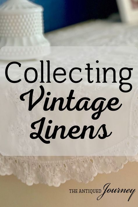 Packed with charm, these old textiles are some of the most collectible and fabulous items that you can find at antique stores, thrift stores, and flea markets. Each piece of vintage linen is unique, making them extremely special. Ranging from hand-embroidered table runners to curtains created out of old fabric, these aged textiles help to add history and a lovely ‘old-soul’ feel to your home. My hope is that you will find inspiration here through how to collect and display vi Aged Textiles, Vintage Lace Curtains, Bedding Fabric, Vintage Thrift Stores, Vintage Table Linens, Fabric Curtains, Embroidered Table Runner, Pretty Embroidery, Vintage Napkins