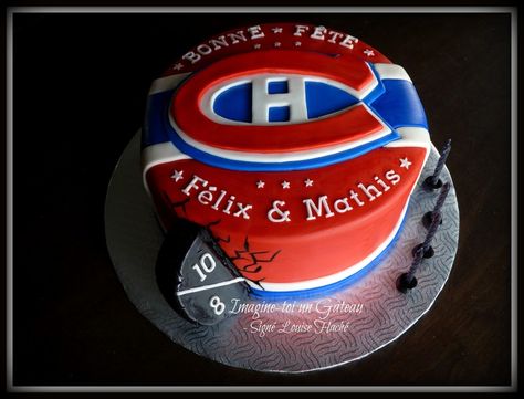 Hockey Themed Cake, Hockey Birthday Cake, Birthday Cake Boys, Hockey Cake, Hockey Cakes, Hockey Party, Hockey Birthday, Boys Hockey, Montreal Canadians