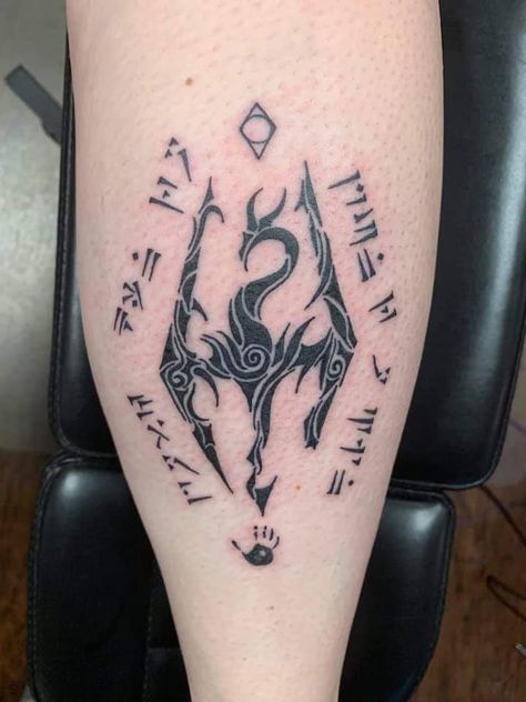 Elder Scrolls Tattoo, Skyrim Tattoo, Nerdy Tattoos, Gamer Tattoos, Nerd Tattoo, Video Game Tattoo, Armor Tattoo, Creepy Tattoos, Gaming Tattoo