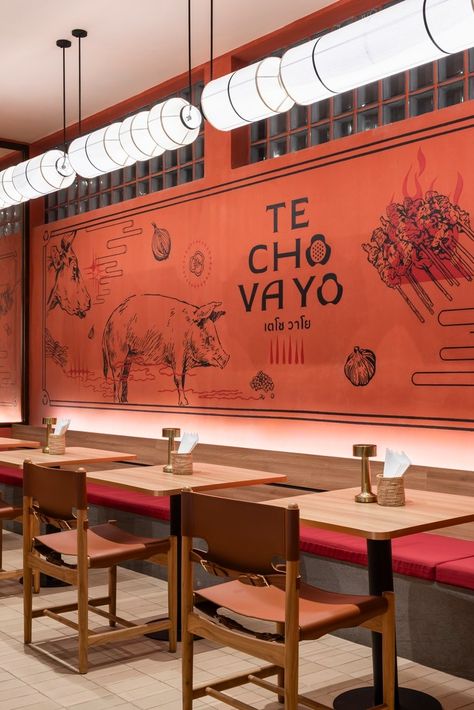 Gallery of Techo Vayo Restaurant / Sixseven Studio - 17 Thai Food Restaurant Design, Korean Restaurant Interior, Chinese Cafe Design, Modern Chinese Restaurant, Vietnam Restaurant, Chinese Cafe, Japan Restaurant, Chinese Food Restaurant, Studio 17