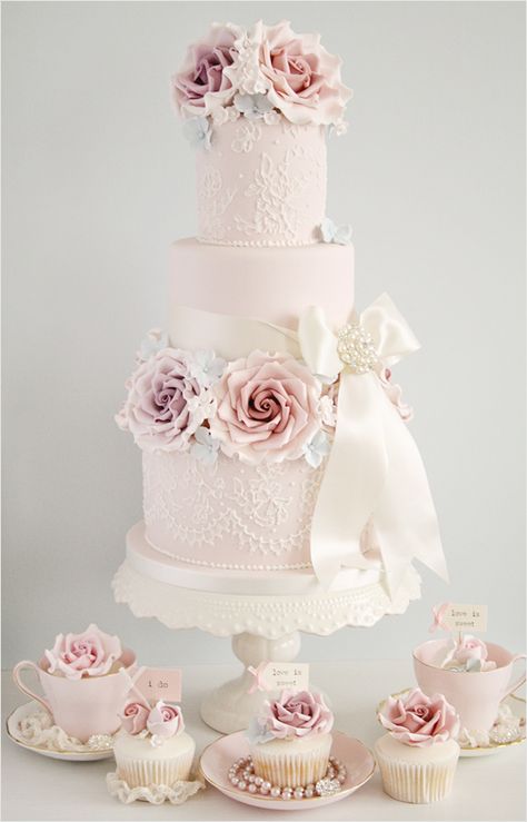 Cotton And Crumbs, Wedding Cake Roses, Pink Wedding Cake, Tiered Cake, Wedding Cakes With Cupcakes, Wedding Cakes Vintage, Wedding Cake Inspiration, Cupcake Cake, Shabby Chic Wedding