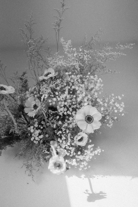 Classic black & white shot of a babies breath and anemone garden. Anemone Garden, Anemone Bouquet, White Anemone, Babies Breath, Anemone Flower, Venue Decor, Black Babies, Maternity Shoot, Wedding Mood