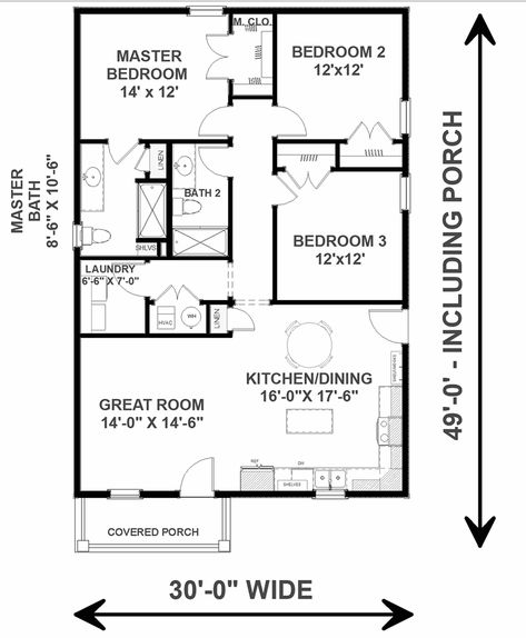 House Plan 64596 - Traditional Style with 1320 Sq Ft, 3 Bed, 2 Bath 3 Bed 2 Bath Tiny House, 3 Bed 2 Bath Apartment Floor Plans, House 3 Bedroom 2 Bath, 3 Bed 2 Bath Bungalow, Small 3 Bedroom 2 Bath House Plans One Story, 3 Bed 2 Bath Tiny House Floor Plans, Small 3 Bed House Plans, Three Bed Rooms House Plan, 3 Bed House Floor Plan