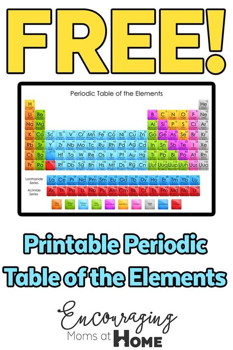 Free Printable: Periodic Table of the Elements Homeschool Chemistry, Periodic Table Printable, Learning Chemistry, Middle School Education, Science Middle School, Chemistry Education, Periodic Table Of The Elements, Table Of Elements, Science Learning