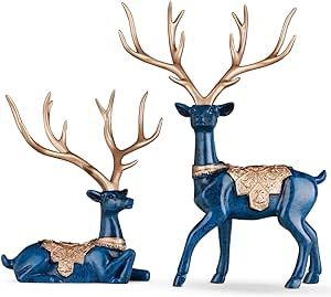 French Country Christmas Decor, Blue White Christmas, Reindeer Decor, Reindeer Statue, French Country Christmas, Christmas Reindeer Decorations, Deer Statues, Reindeer Figurine, Living Room Entrance