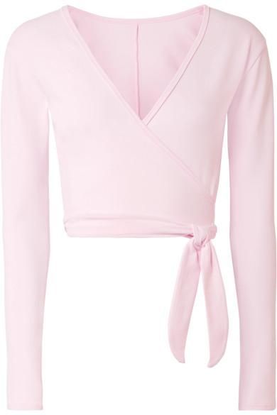 Ballet-Inspired Fashion Items to Shop Now | Who What Wear Pink Wrap Top, Baby Pink Crop Top, Ballet Inspired Fashion, Ballet Wrap Top, Baby Pink Top, Ballet Top, Stretchy Crop Tops, Ballet Clothes, Pink Wrap