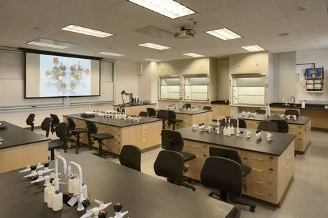 Private School Science Lab, Modern Science Classroom, Science Classroom High School, School Science Lab Aesthetic, Science Lab Interior Design, Medical School Classroom, School Science Lab Design, Science Classroom Aesthetic, Science Lab Background