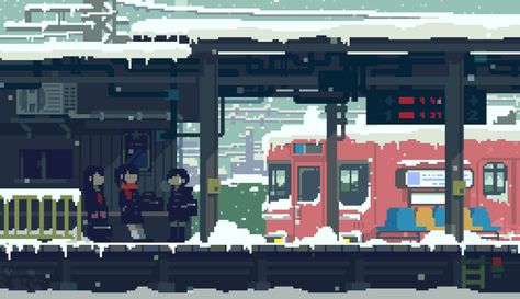 Train Station Art, How To Pixel Art, Pixel Gif, Snow Gif, Pixel Art Landscape, Free Live Wallpapers, Minecraft Banner Designs, 8 Bit Art, Art Pixel