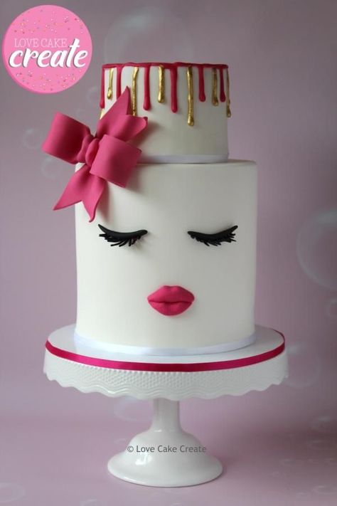 Lips and Lashes Cake - cake by Love Cake Create Make Up Torte, Girly Cakes, Gold Drip, Modern Cakes, Novelty Cakes, Occasion Cakes, Drip Cakes, Cake Tutorial, Love Cake