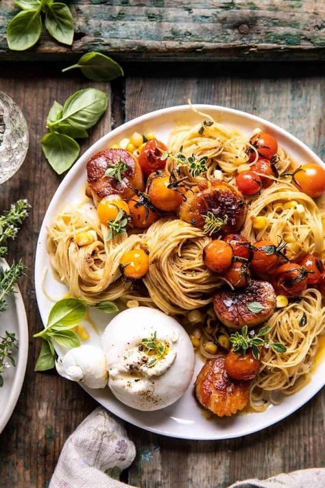 Burst Tomato, Butter Scallops, Half Baked Harvest Recipes, Tomato Basil Pasta, Basil Pasta, Keto Plan, Veggie Tales, Harvest Recipes, Browned Butter