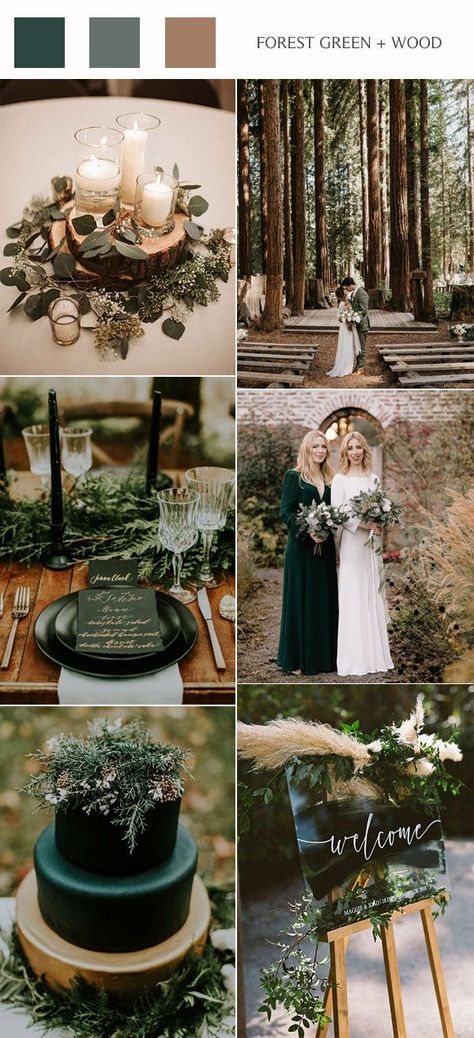 TOP 10 wedding color ideas for 2020 #TOP #wedding #color #ideas #for #2020 Rustic Forest Green Wedding, May Forest Wedding, Crystal Inspired Wedding, Wedding Wood Theme, Evermore Aesthetic Wedding, Color Schemes Wedding Fall, Wedding Decor Forest Green, Fall Winter Wedding Ideas, Woods Wedding Color Scheme