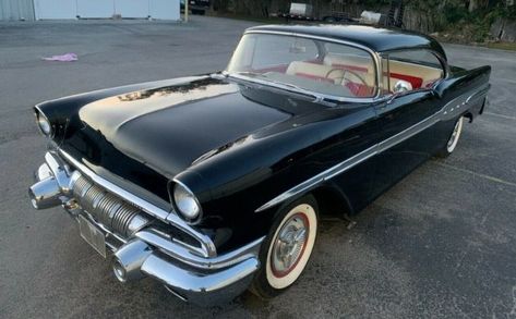 If you wanted to go in style in 1957, you might have bought yourself a new Pontiac Star Chief Customer Catalina like this one. It looks to be a nicely restored example, although those words aren't exactly used. And it has a 400 V8 with triple carbs! #Pontiac, #StarChiefCustomCatalina 1957 Pontiac, Pontiac Chieftain, Pontiac Star Chief, Round Things, Pecking Order, Pontiac Catalina, Us Cars, Black Car, Barn Finds