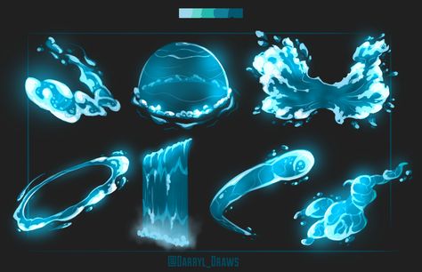 ArtStation - Spell VFX Concepts, Darryl Cokes II Element Art Drawings, Super Powers Art Water, Water Abilities Art, Ice Power Concept Art, Water Magic Reference, Water Manipulate Power, Water Magic Drawing, Water Spells Magic, How To Draw Powers